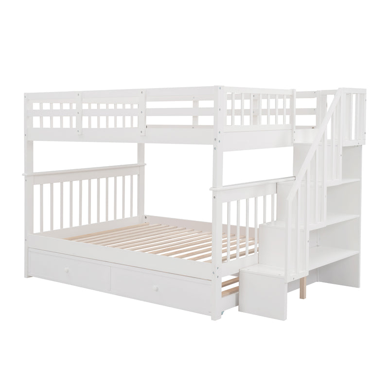 Stairway Full-Over-Full Bunk Bed with Twin size Trundle, Storage and Guard Rail for Bedroom, Dorm - White(OLD SKU :LP001210AAK)