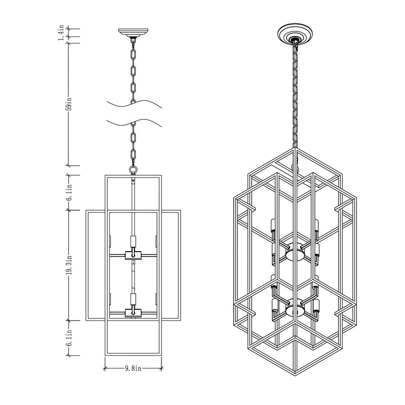 8 Light Lantern Chandelier Lighting, Entryway Chandeliers For High Ceilings, Chandeliers For Dining Room, Foyer, Entry, Staircase, Hallway, Height Adjustable (E12 Bulbs Not Included)