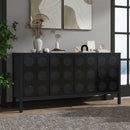Stylish Storage Cabinet Sideboard With Unique Geometric Circle Door Design - Black