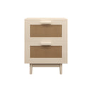 Nightstand With 2 Drawers, Storage Side Table For Bedroom - Antique Natural / Rattan