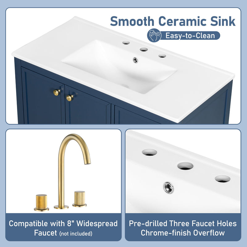Elegant Vintage Bathroom Vanity With Sink And Soft Closing Door, 4 Drawers Of Different Sizes Frame