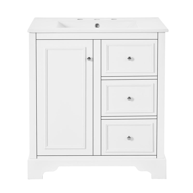 Bathroom Vanity Cabinet With Ceramic Basin, 3 Drawers And Adjustable Shelves