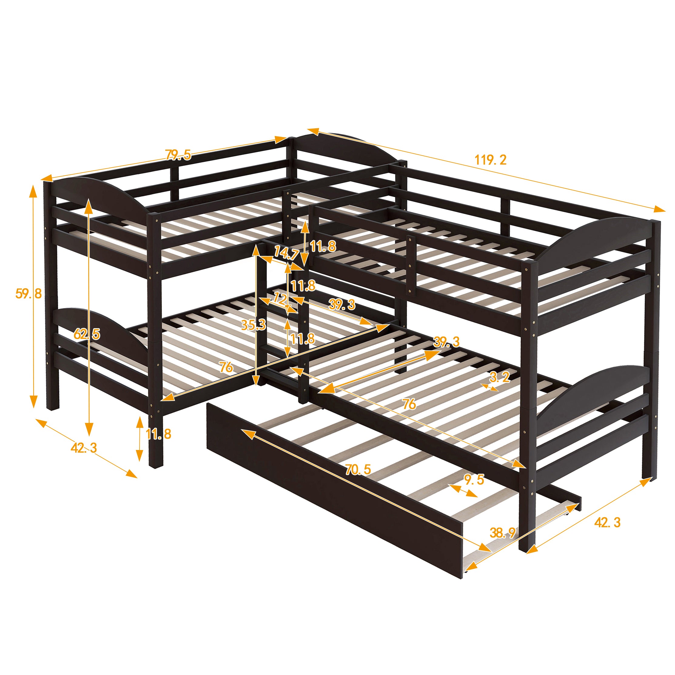 Twin L-Shaped Bunk bed with Trundle-Espresso{OLD SKU:LP000024AAP} - Atlantic Fine Furniture Melbourne FL
