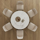 Modern Sintered Stone Dining Table With Round Turntable, Metal Pedestal, And Chairs