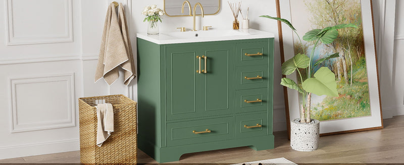 Traditional Bathroom Vanity With Resin Sink Combo Set, Bathroom Cabinet With Two Doors And Four Drawers