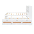 Full Size platform bed with trundle, drawers and USB plugs, White