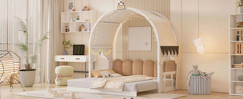 Extended Bed With Arched Roof And Trundle