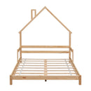 Full House-Shaped Headboard Bed with Handrails ,slats
,Natural