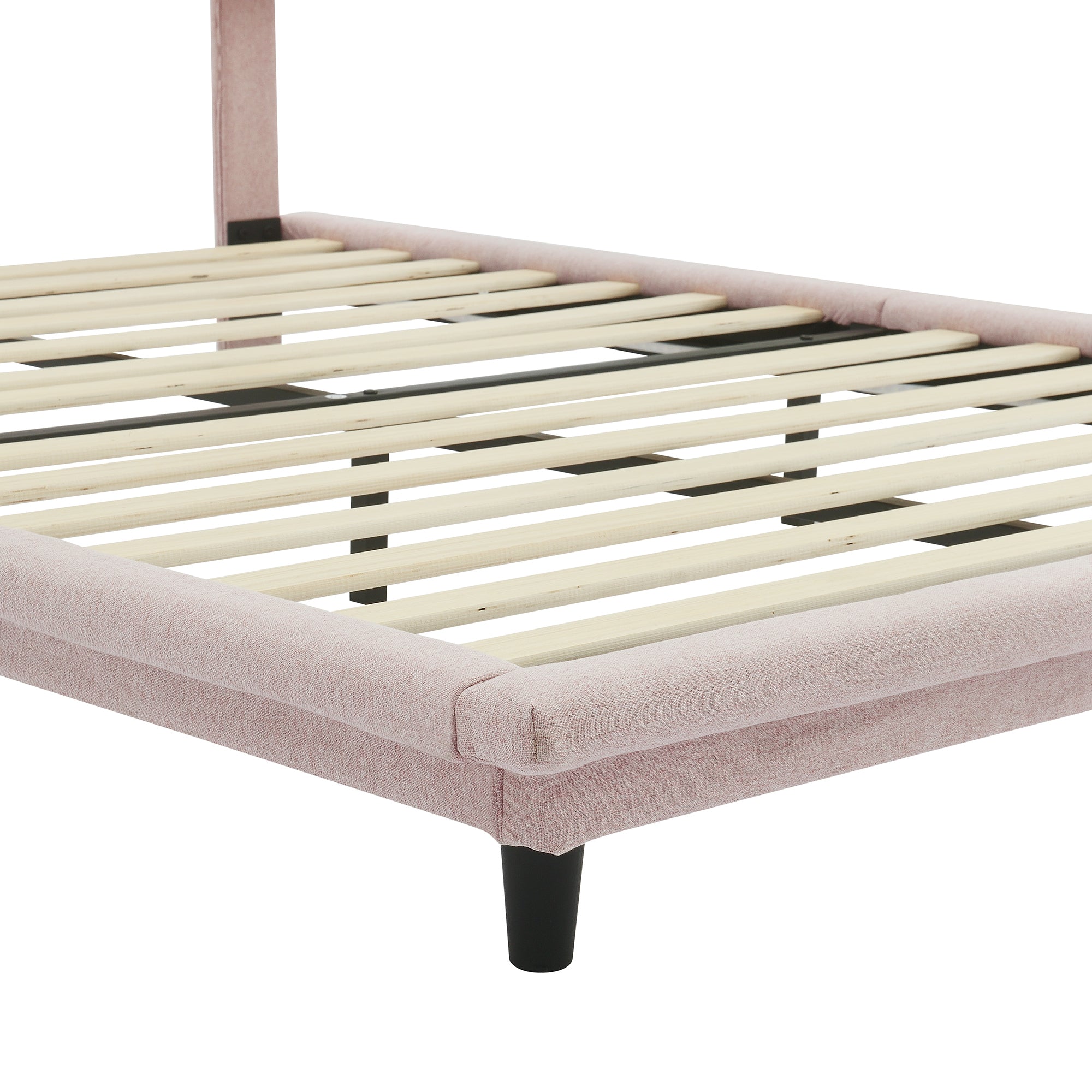 Full Size Upholstered Bed with Light Stripe, Floating Platform Bed, Linen Fabric,Pink - Atlantic Fine Furniture Melbourne FL