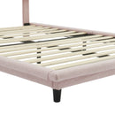 Full Size Upholstered Bed with Light Stripe, Floating Platform Bed, Linen Fabric,Pink