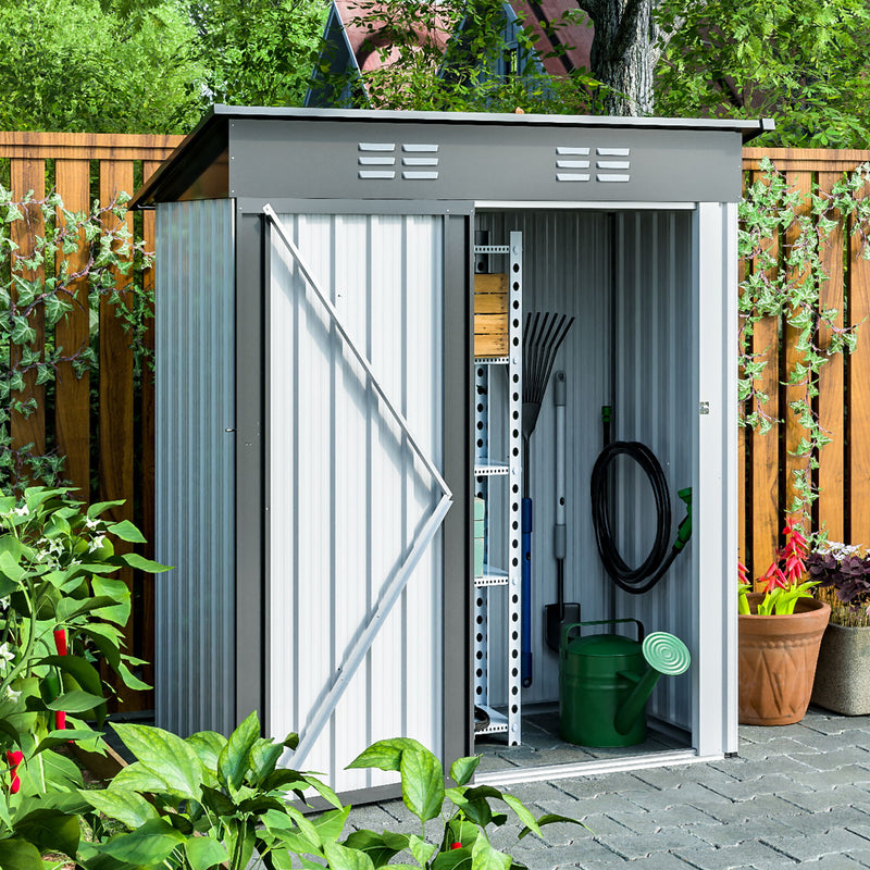 Outdoor Storage Shed, Galvanized Metal Garden Shed With Lockable Doors, Tool Storage Shed For Patio Lawn Backyard Trash Cans - White