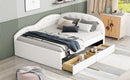 Full Size PU Upholstered Tufted Daybed with Two Drawers and Cloud Shaped Guardrail, White