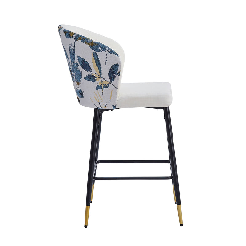 Counter Height Bar Stools (Set of 2), Jacquard Upholstered, Metal Footrest