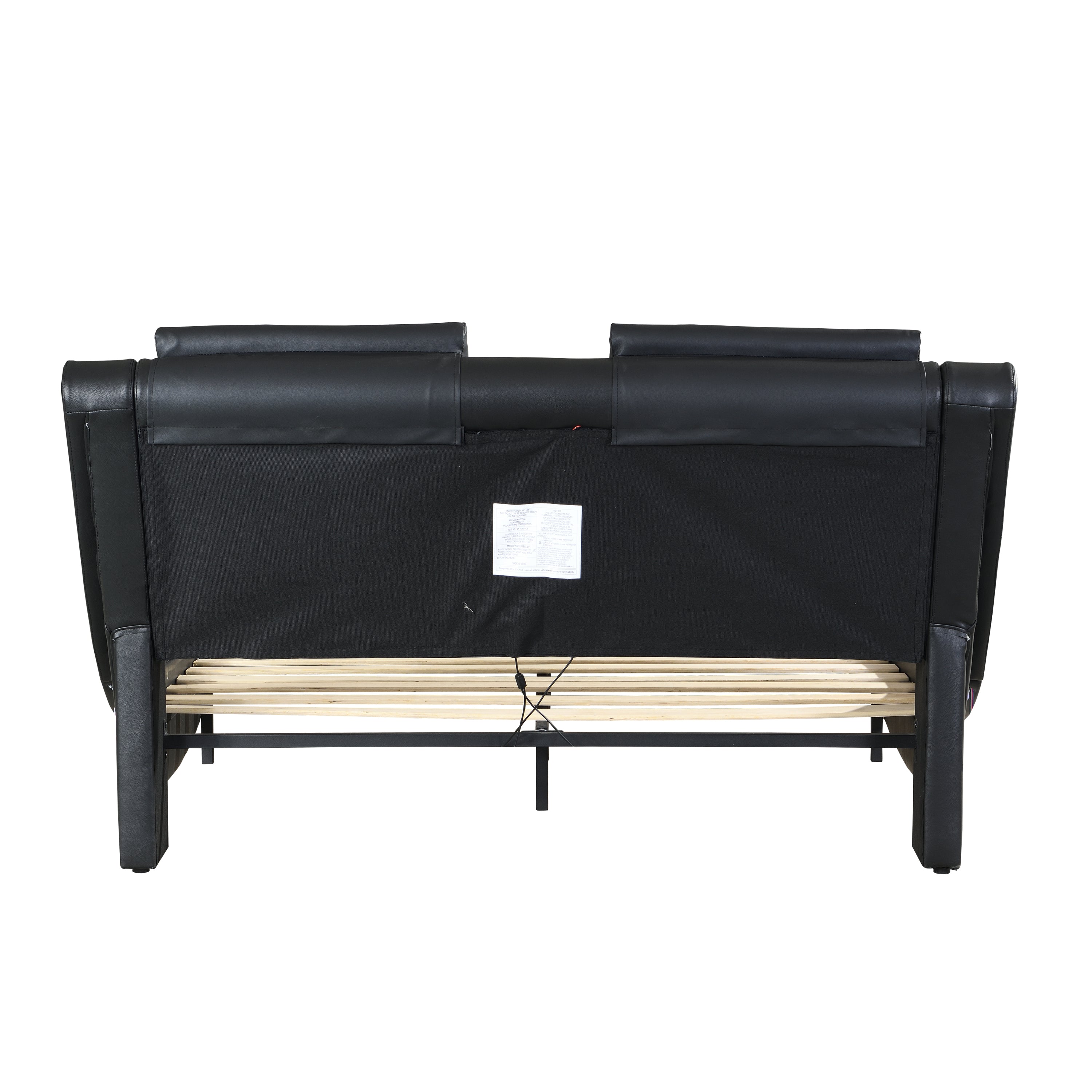 Faux Leather Upholstered Platform Bed Frame with led lighting,Bluetooth connection to play music control,Backrest vibration massage,Curve Design, Wood Slat Support, No Box Spring Needed,King