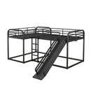 Full and Twin Size L-Shaped Bunk Bed with Slide and Short Ladder, Black
