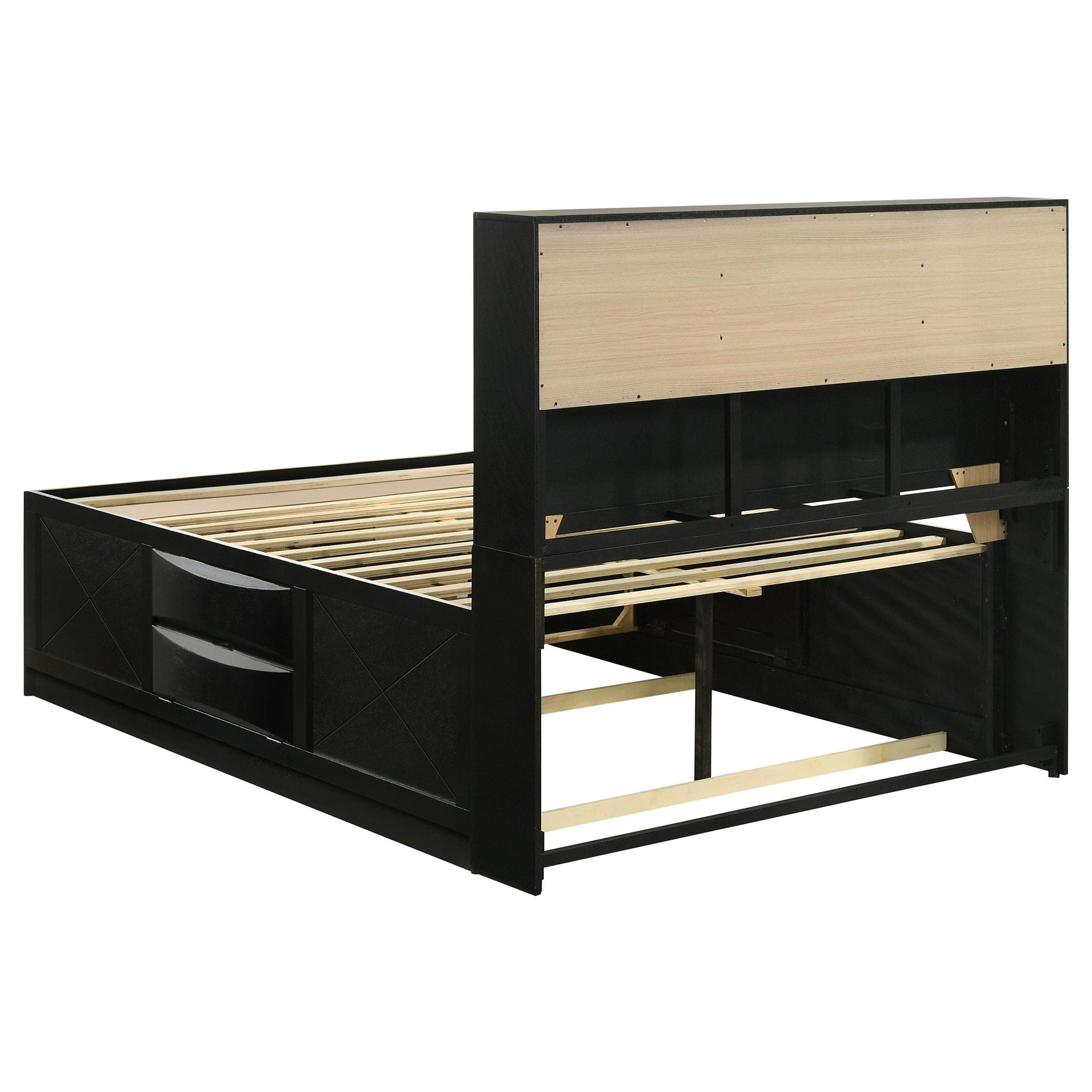 Briana Wood Queen Storage Bookcase Bed Black