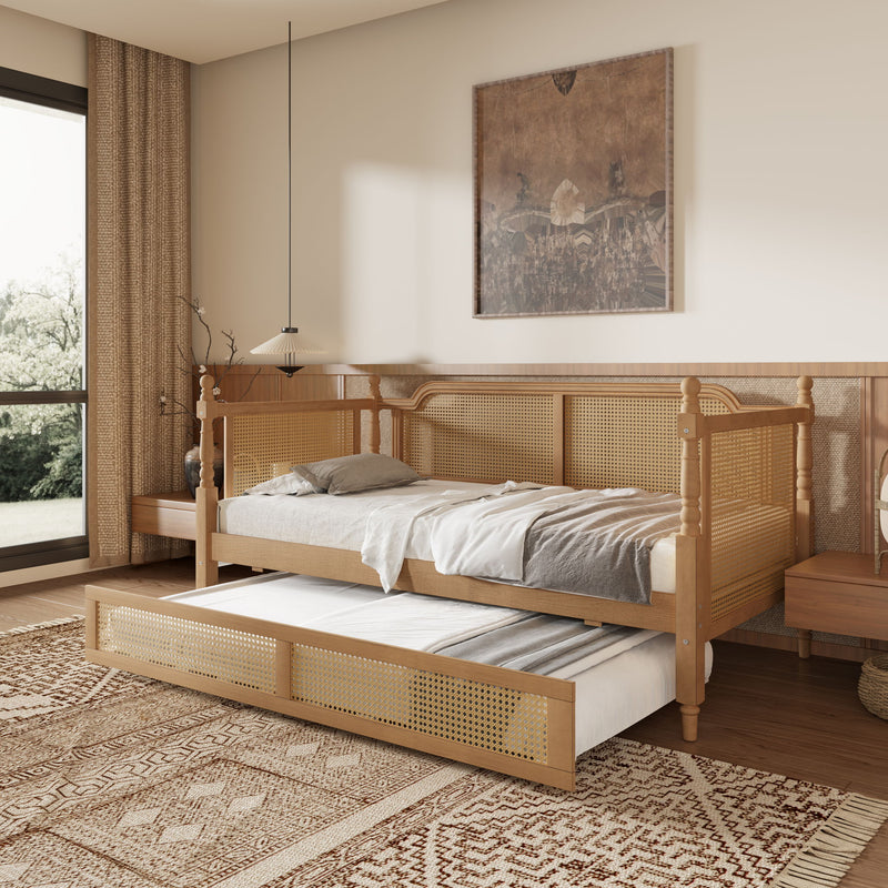 Traditional Style Rattan Daybed, No Box Spring Needed