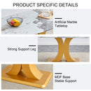 Modern Minimalist Dining Table With Imitation Marbled Glass Top And Legs For Kitchen And Living Room - Gold