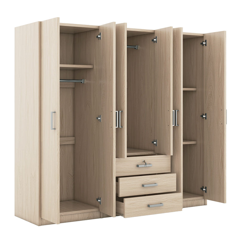 6 Doors Wooden Wardrobe Storage For Bedroom With Big Drawers