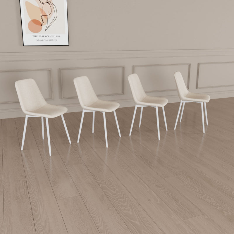 Modern Kitchen Dining Chairs (Set of 4) With Linen Padding And Sturdy Metal Legs - Beige