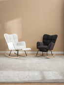 Teddy Fabric Rocking Chair With Adjustable Footrest - Ivory