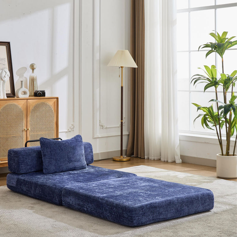 Convertible Floor Sofa Bed With Fixed Shape Frame For Living Room - Dark Blue