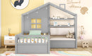House Bed With Sofa, Kids Platform Bed With 2 Drawers And Storage Shelf