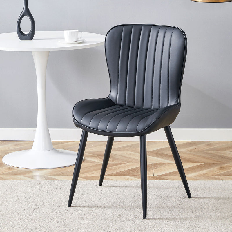 Minimalist Ergonomic Dining Chair (Set of 4) With Curved Cushions And Metal Frame - Black