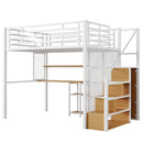 Metal Loft Bed With Wardrobe, Desk, Storage Shelves