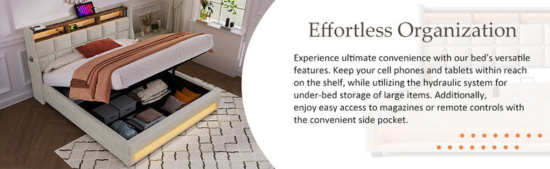 Upholstered Platform Bed With A Hydraulic Storage System, LED And USB Charging (Without Mattress)