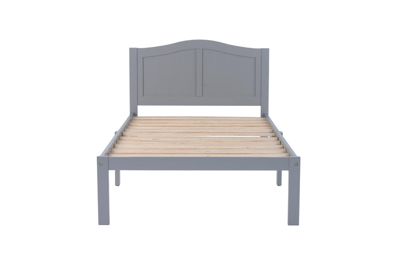 Twin Size Bed, Wood Platform Bed Frame with Headboard For Kids, Slatted, Gray