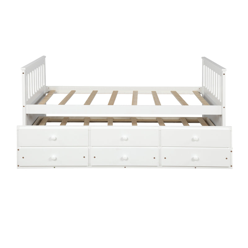 TOPMAX Captain's Bed Twin Daybed with Trundle Bed and Storage Drawers, White