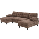 U-Shaped Sectional Sofa 103.5" Black Chenille Fabric Couch With Dual Chaise Lounges, Storage Pockets, Armrest Pillows