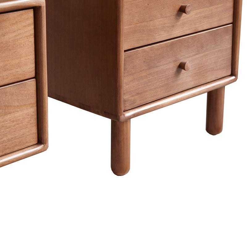 Free-Standing Corner Cabinets Storage Table With Vintage Glass Door, 2 Shelves, 2 Drawers And Brass Handle - Walnut