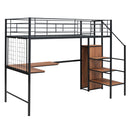 Loft Bed With Desk And Grid, Stylish Frame With Lateral Storage Ladder And Wardrobe
