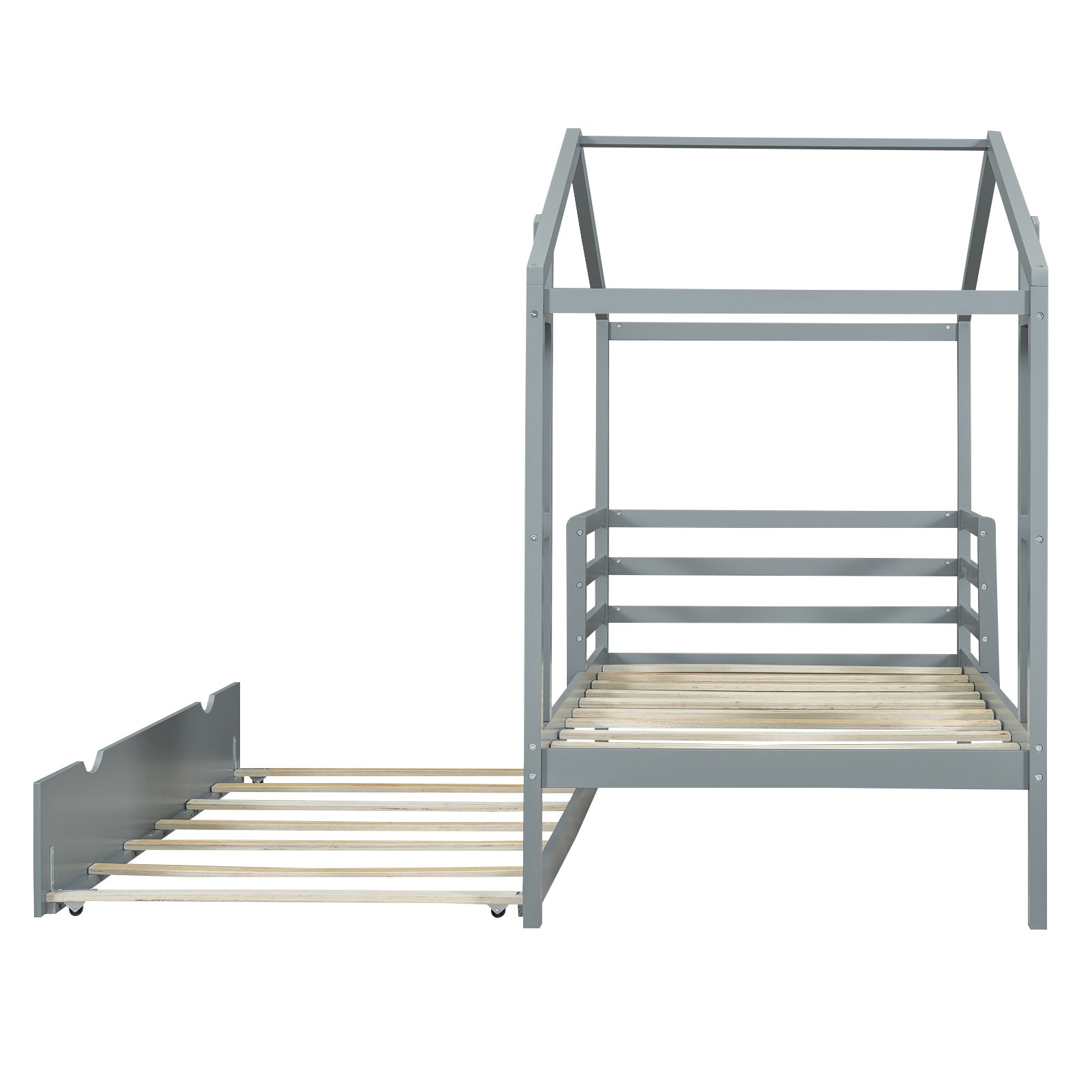 Twin Size Wood House Bed with Fence and Writing Board, Gray - Atlantic Fine Furniture Melbourne FL