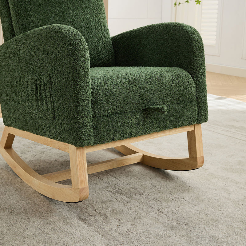 High Back Glider Rocking Chair With Retractable Footrest And Rubber Wood Legs
