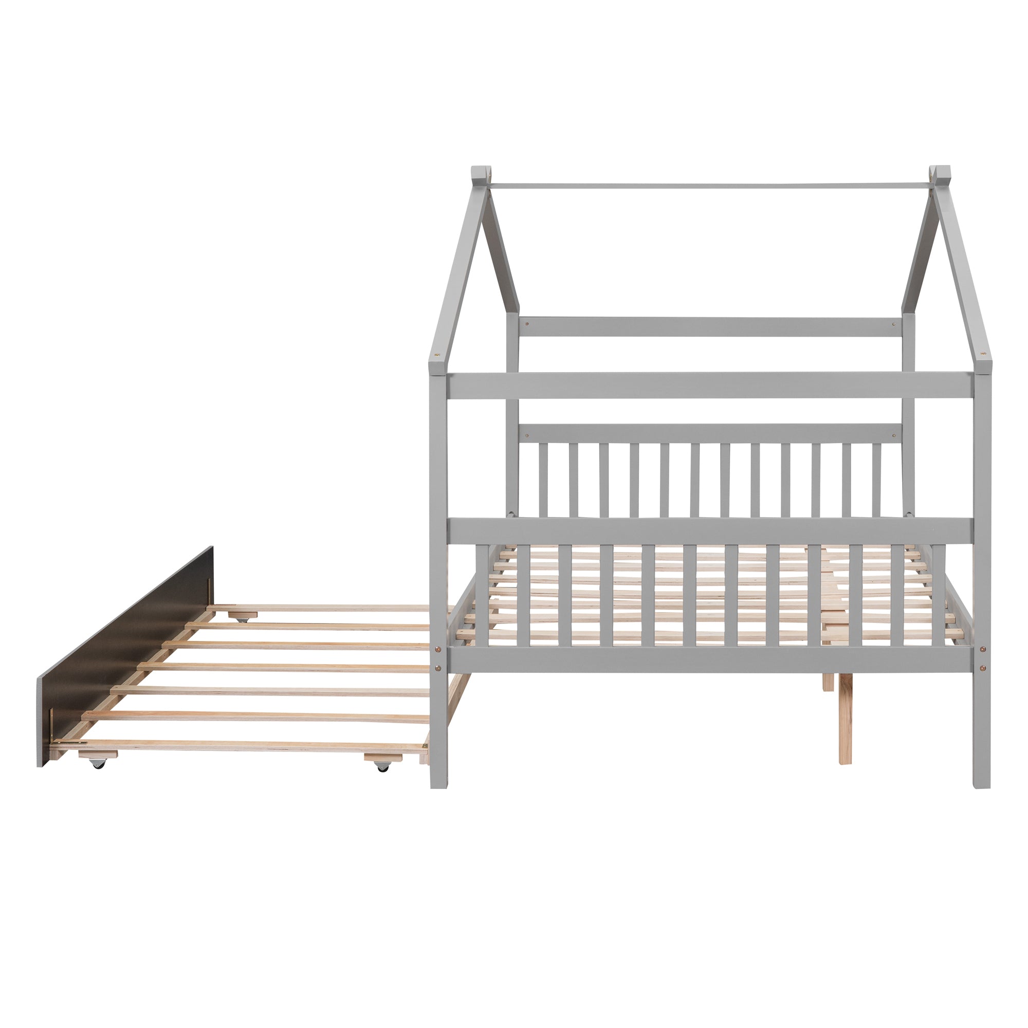 Full Size Wooden House Bed with Twin Size Trundle, Gray - Atlantic Fine Furniture Melbourne FL