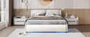 Queen Size Upholstered Faux Leather Platform Bed with LED Light Bed Frame with Slatted - White