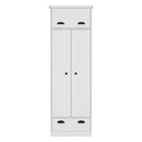 Dresser Closet With Upper Storage Covered With 1 Door, 2 Central Shelves, 1 Tube For Hanging Clothes Covered By 2 Doors, 1 Drawer At The Bottom - White