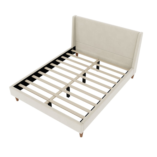 Modern Velvet Upholstered Platform Bed With Wingback Headboard