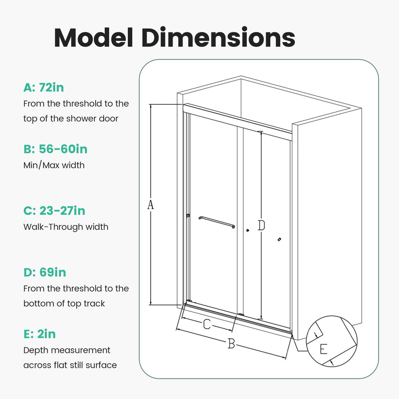 Semi-Frameless Double Sliding Shower Door, Bypass Shower Door, 1 / 4" (6Mm) Thick SGCC Tempered Glass Door