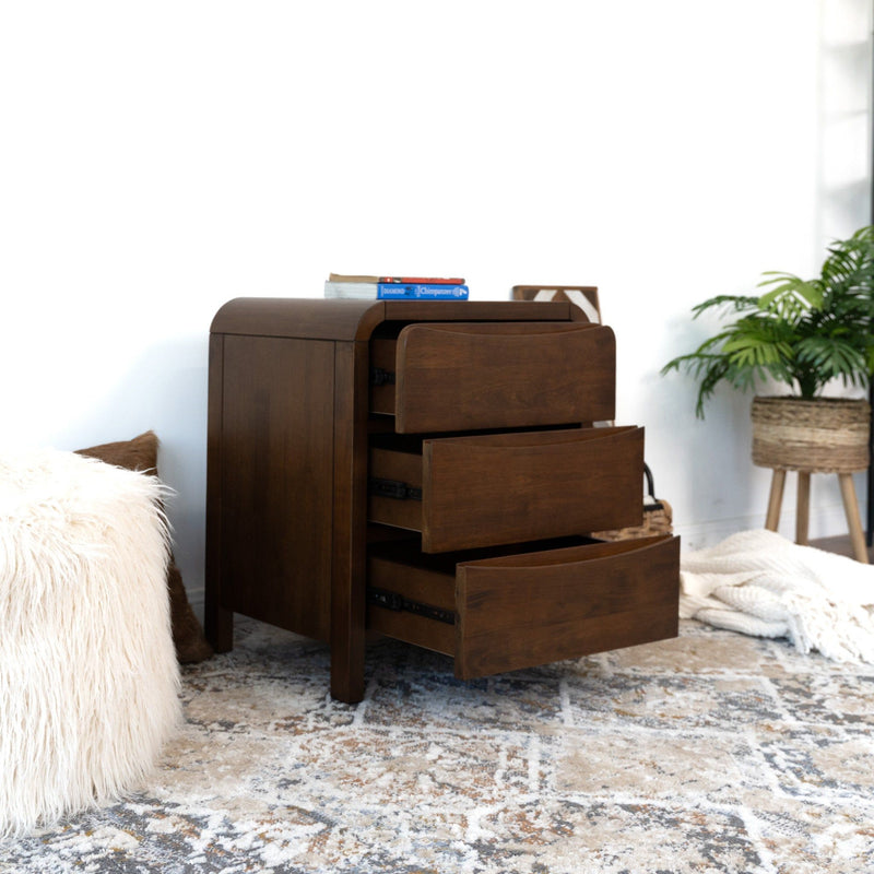 Lionel - Mid-Century Modern Nightstand 3 Drawer Bed Side Table - Brown