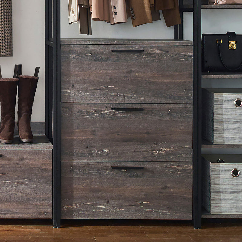 Monica - Wood Walk In Closet System, Powder Coated Metal Frame And Melamine - Rustic