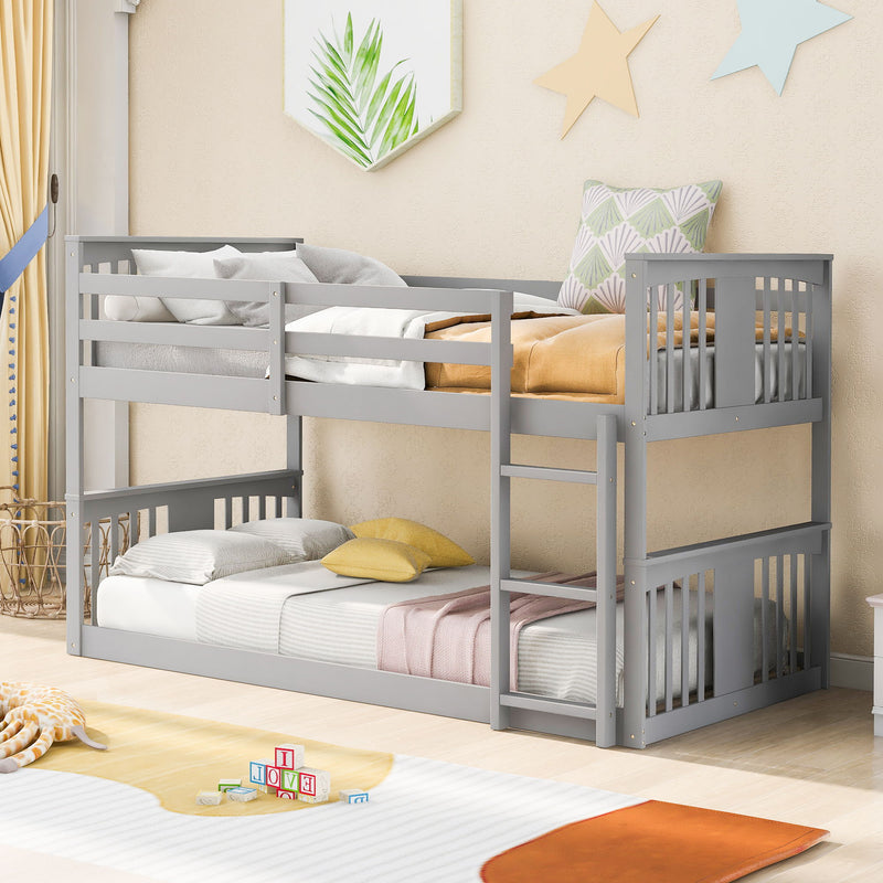 79.5" Twin Over Twin Bunk Bed With Ladder - Gray