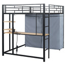 Loft Bed With Desk, Shelves, Power Outlet, LED Light And Wardrobe