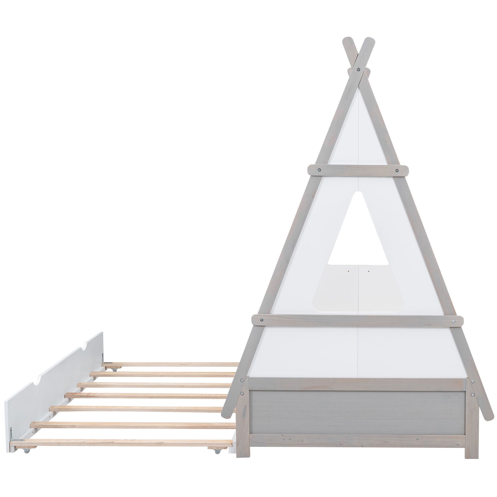 Twin Size Tent Floor Bed with Pull-out Twin Size Trundle, White - Atlantic Fine Furniture Melbourne FL