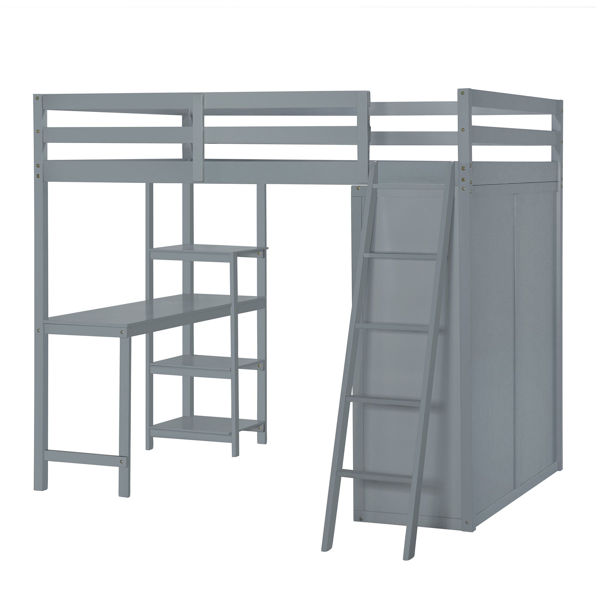 Full Size Loft Bed with Wardrobe and Desk and Shelves, Gray - Atlantic Fine Furniture Melbourne FL