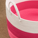 Cotton Round Laundry And Storage Basket With Handles - Pink / White