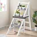 Solid Wood Foldable Ladderchair Dual Purpose Stepladders Step Display Stand Flower Stand Forhome, Library, Kitchen - Antique White / Sandstone
